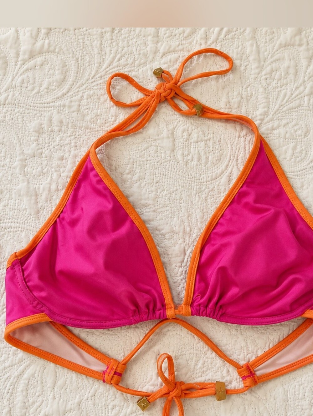 Michael Michael Kors Pink & Orange Underwire Halter Bikini Top | Size M